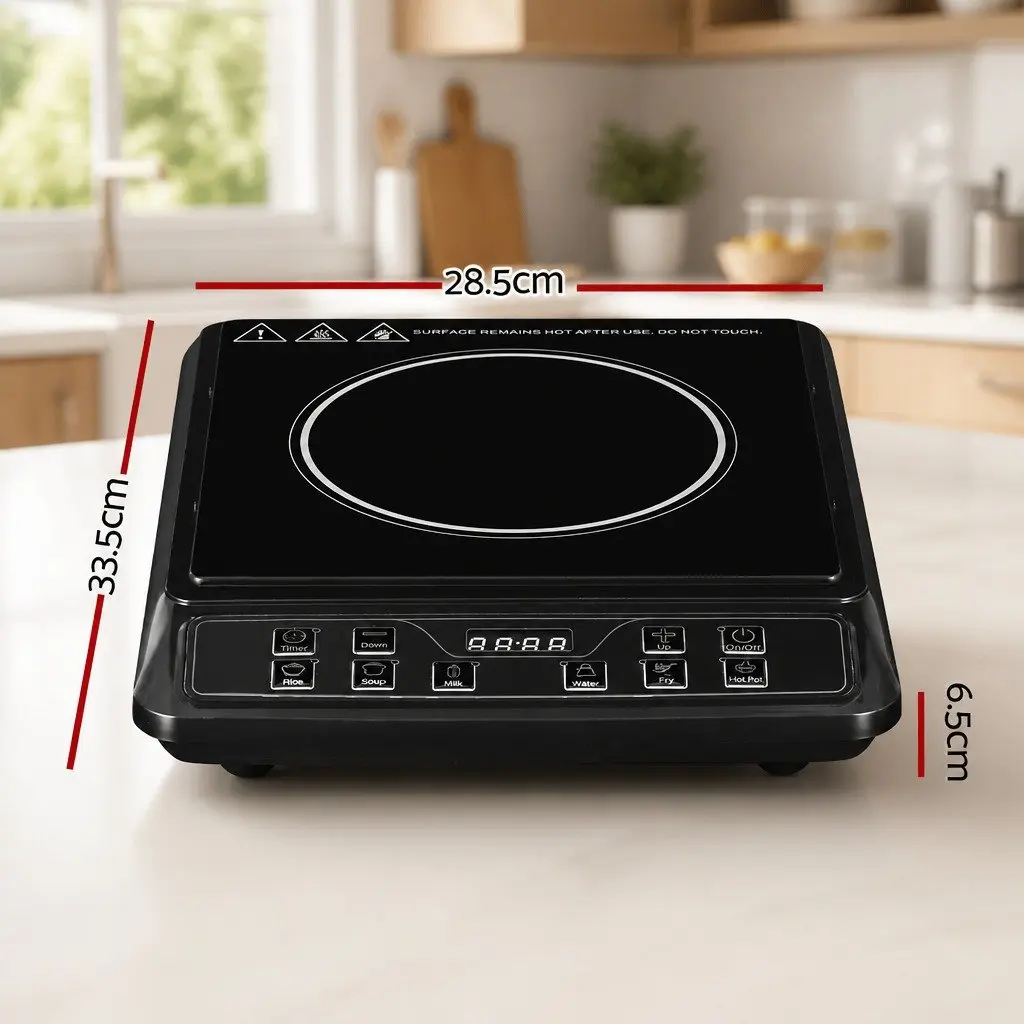 Induction Cooktop Black 30cm Single Burner Portable Electric Cooker 2000W with Digital LED Controls 6 Cooking Modes Auto Shut-off Overheat Protection