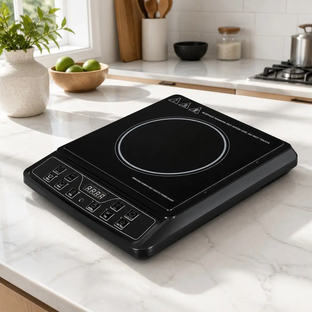 Induction Cooktop Black 30cm Single Burner Portable Electric Cooker 2000W with Digital LED Controls 6 Cooking Modes Auto Shut-off Overheat Protection