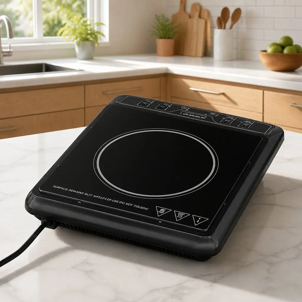Induction Cooktop Black 30cm Single Burner Portable Electric Cooker 2000W with Digital LED Controls 6 Cooking Modes Auto Shut-off Overheat Protection