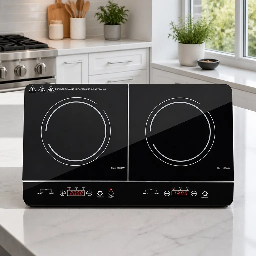 Induction Cooktop Black 60cm 2 Cooking Zones Touch Control High-Grade Ceramic Glass