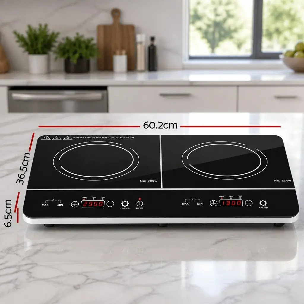 Induction Cooktop Black 60cm 2 Cooking Zones Touch Control High-Grade Ceramic Glass