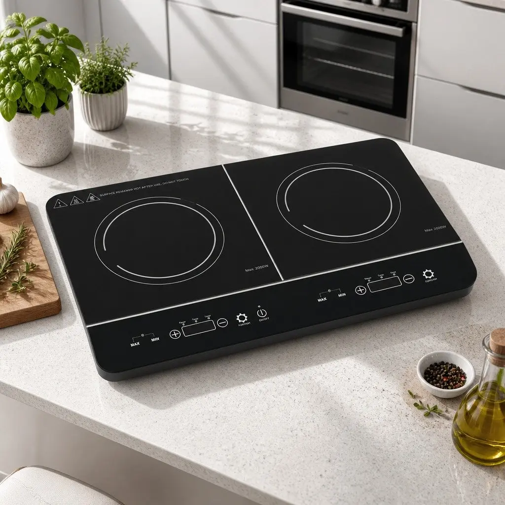 Induction Cooktop Black 60cm 2 Cooking Zones Touch Control High-Grade Ceramic Glass