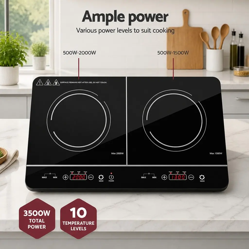 Induction Cooktop Black 60cm 2 Cooking Zones Touch Control High-Grade Ceramic Glass