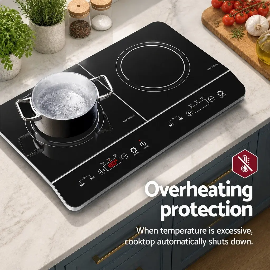 Induction Cooktop Black 60cm 2 Cooking Zones Touch Control High-Grade Ceramic Glass