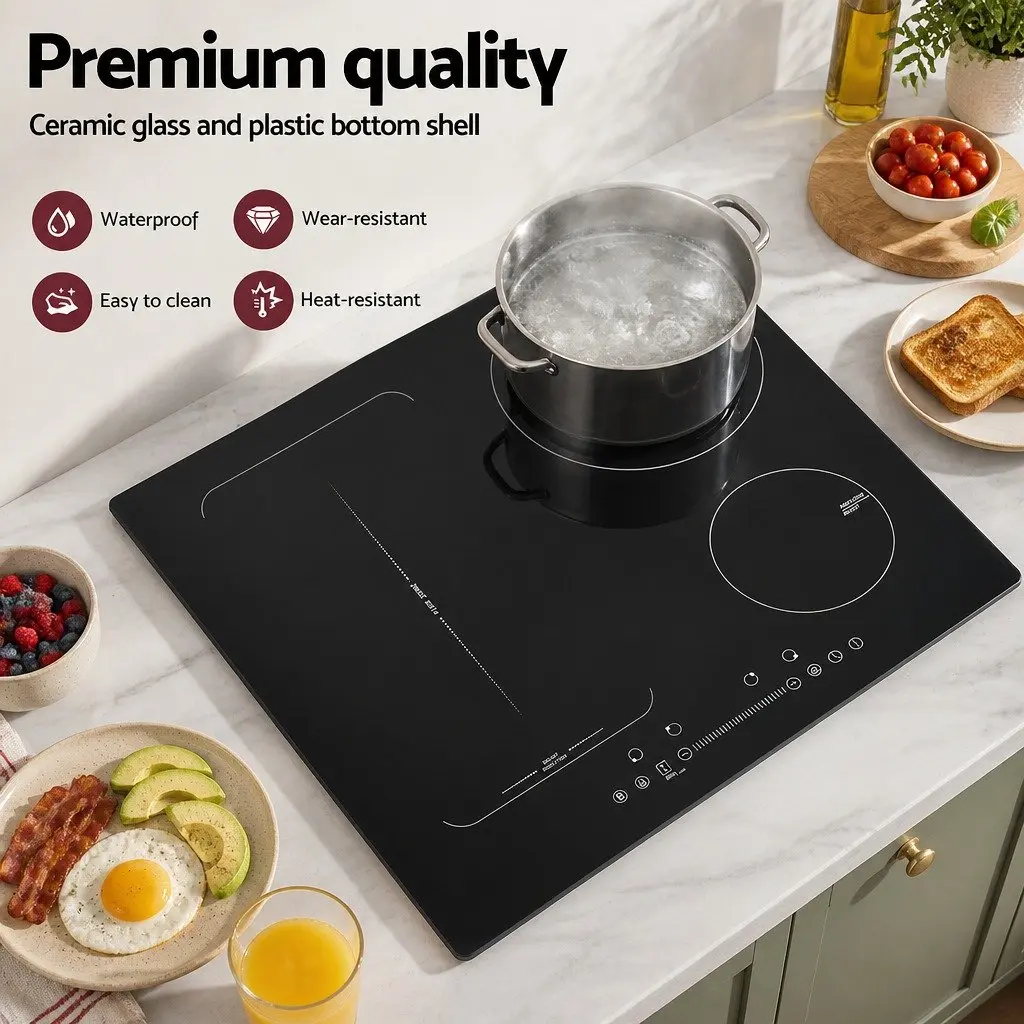 Induction Cooktop Black 60cm 4 Zone Touch Control Flexible Cooking Zones