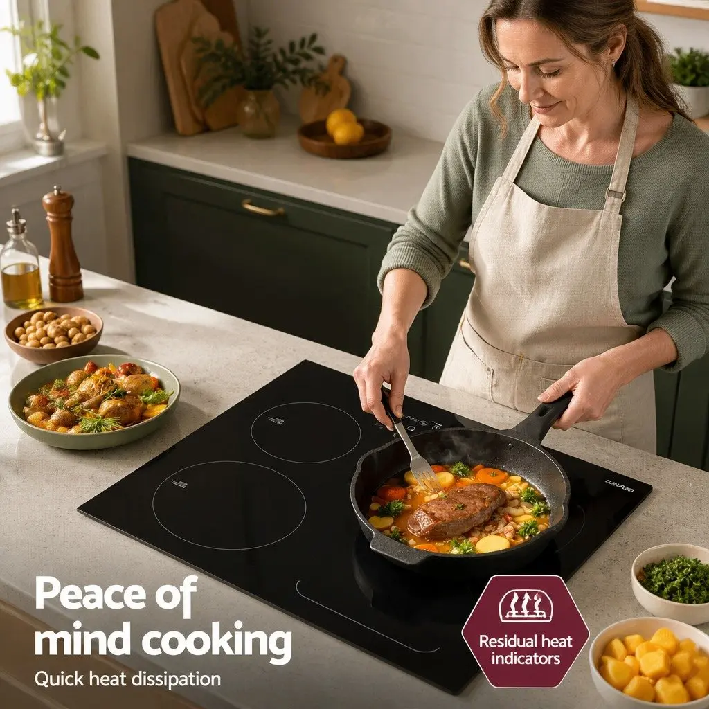 Induction Cooktop Black 60cm 4 Zone Touch Control Flexible Cooking Zones