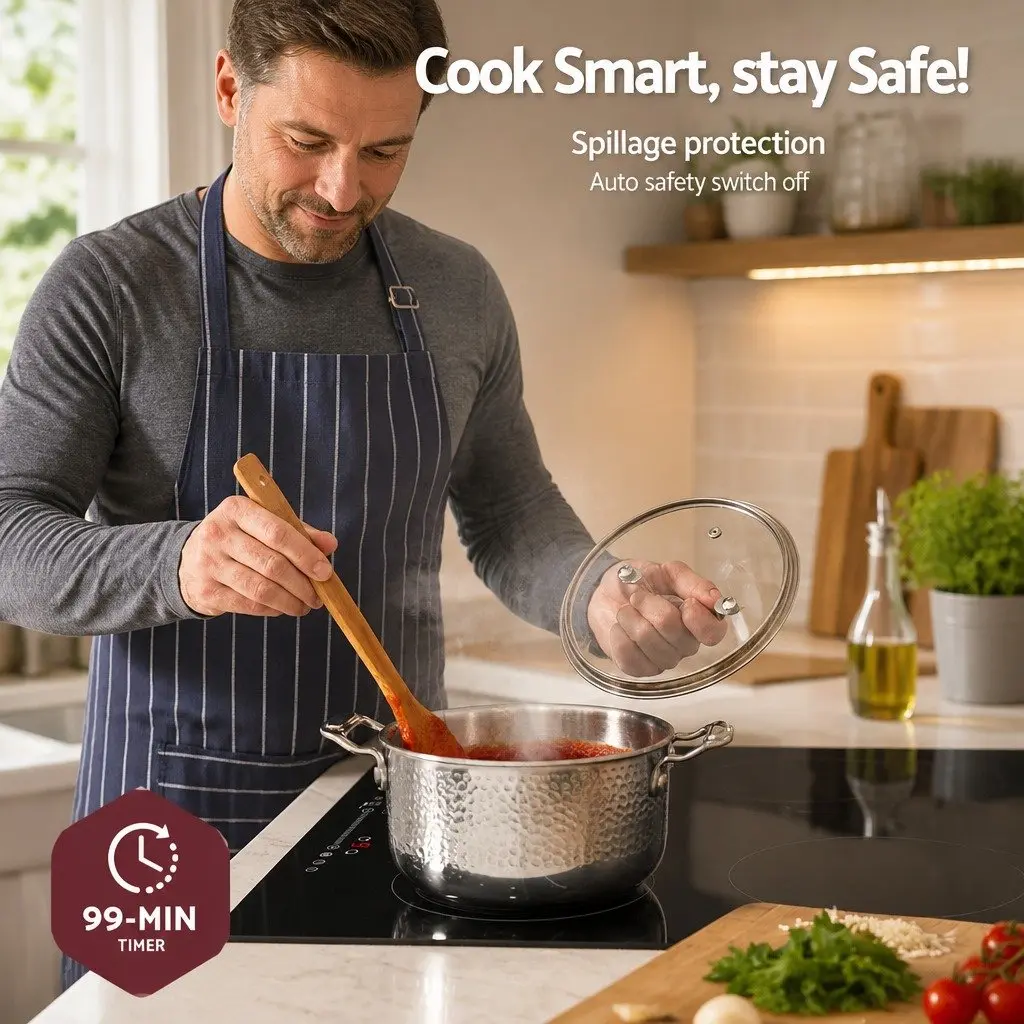 Induction Cooktop Black 60cm 4 Zone Touch Control Flexible Cooking Zones