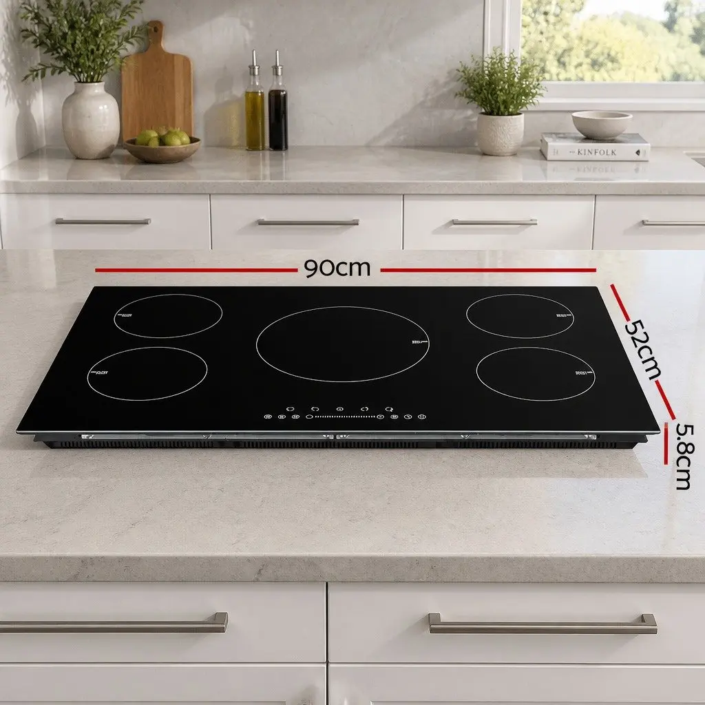 Induction Cooktop Black 90cm 5 Cooking Zones Touch Control
