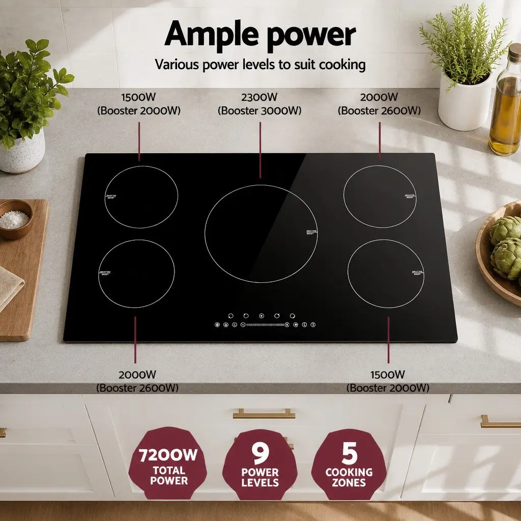 Induction Cooktop Black 90cm 5 Cooking Zones Touch Control