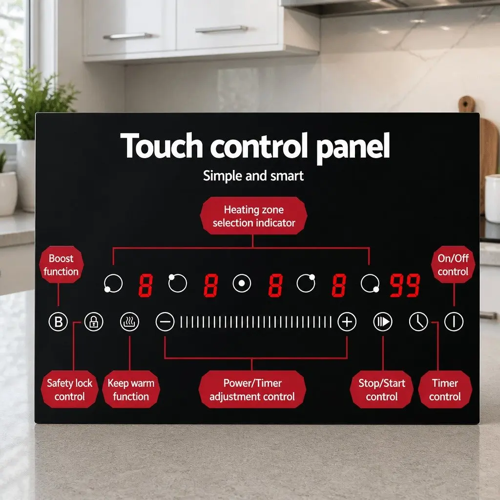 Induction Cooktop Black 90cm 5 Cooking Zones Touch Control