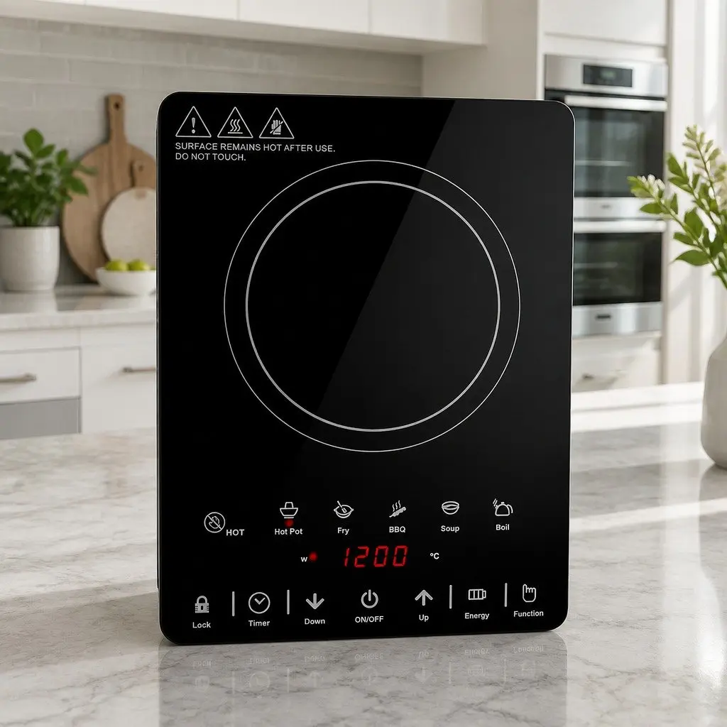 Electric Ceramic Cooktop Black 30cm Single Burner Touch Control Timer Function