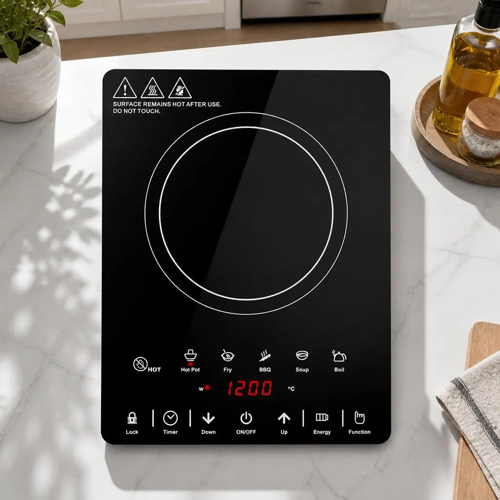 Electric Ceramic Cooktop Black 30cm Single Burner Touch Control Timer Function