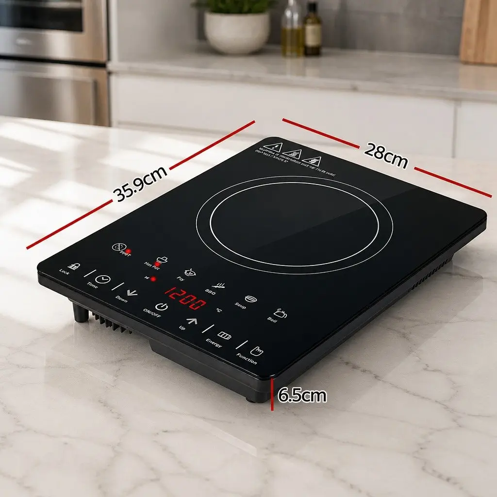 Electric Ceramic Cooktop Black 30cm Single Burner Touch Control Timer Function