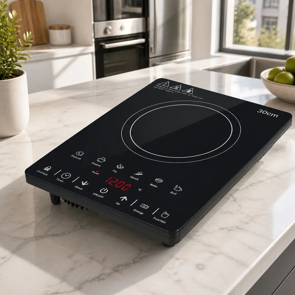 Electric Ceramic Cooktop Black 30cm Single Burner Touch Control Timer Function