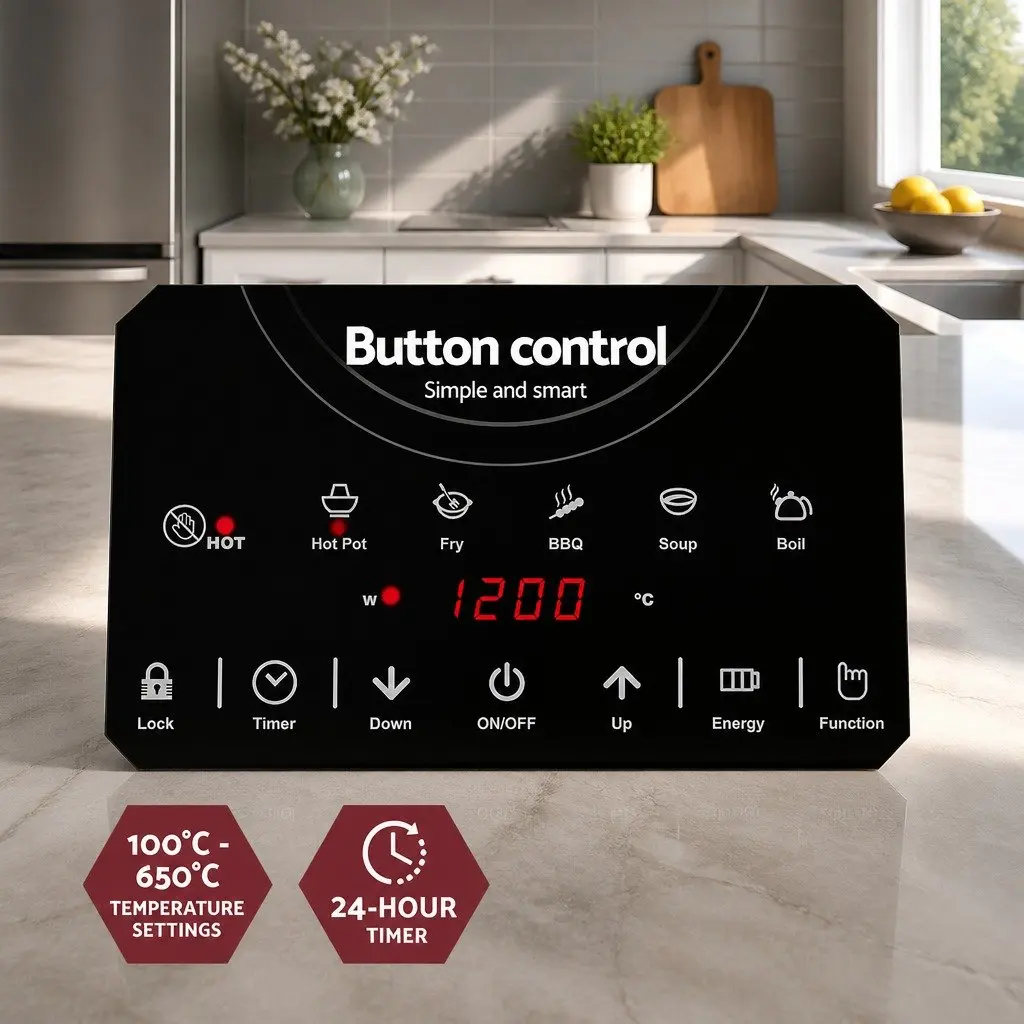 Electric Ceramic Cooktop Black 30cm Single Burner Touch Control Timer Function