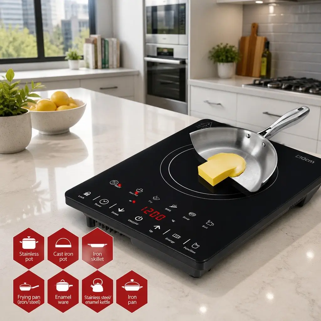 Electric Ceramic Cooktop Black 30cm Single Burner Touch Control Timer Function