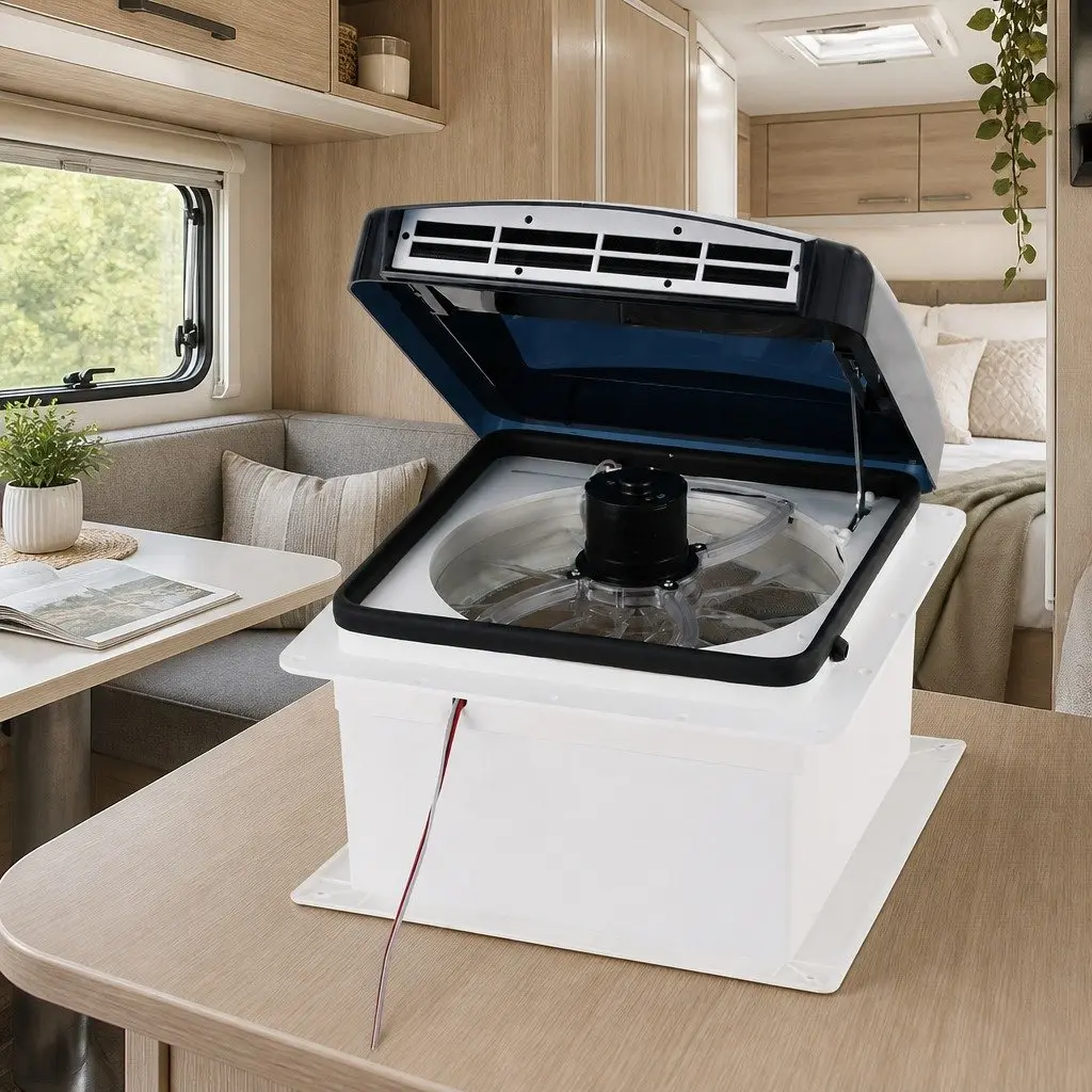 Caravan Air Vent Roof Hatch White 12V Reversible Fan 50 Degree Wide Angle Opening