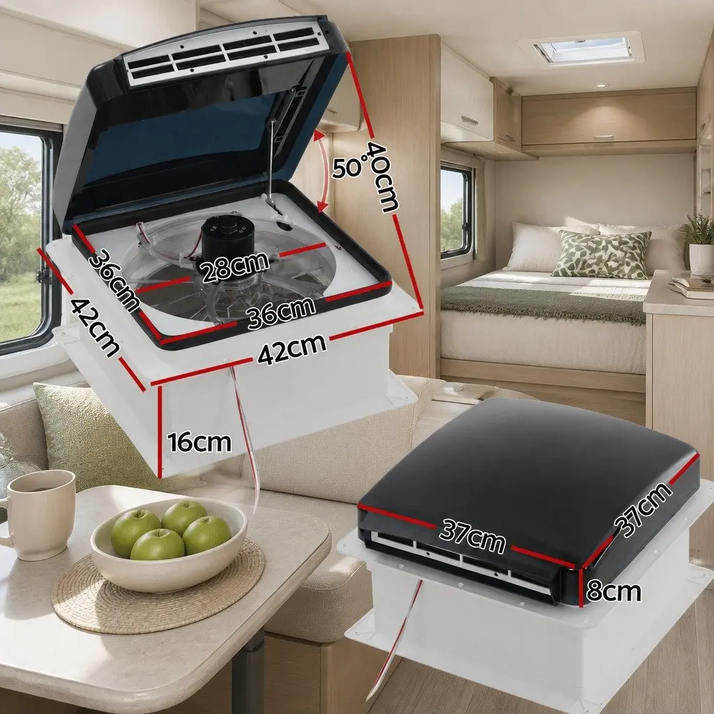 Caravan Air Vent Roof Hatch White 12V Reversible Fan 50 Degree Wide Angle Opening