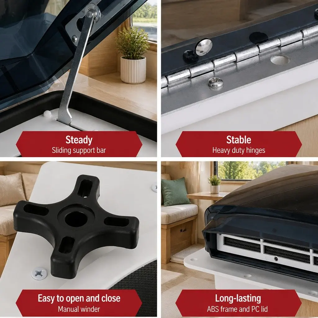 Caravan Air Vent Roof Hatch White 12V Reversible Fan 50 Degree Wide Angle Opening