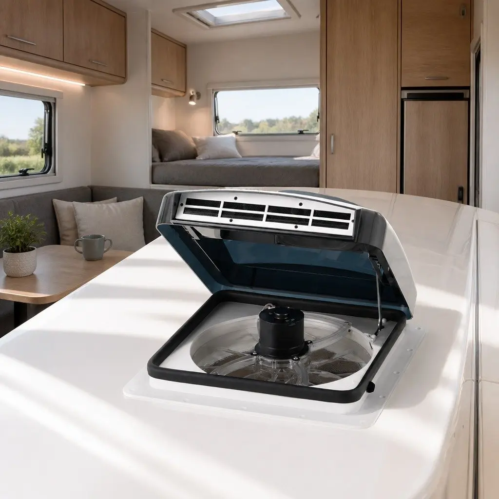 Caravan Air Vent Roof Hatch White 12V Reversible Fan 50 Degree Wide Angle Opening