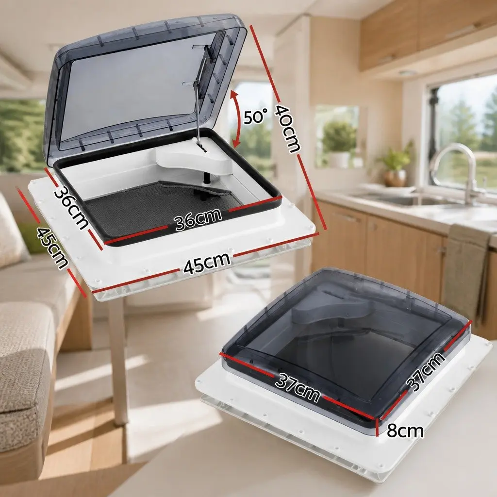 Caravan Roof Vent White 45 x 45 x 17 cm Wide Angle Opening for Fresh Air Circulation