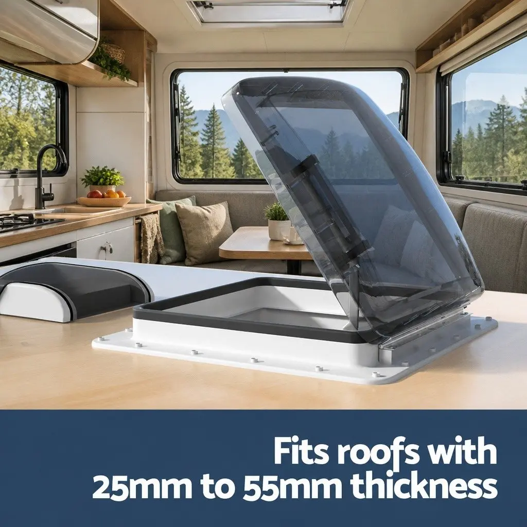 Caravan Roof Vent White 45 x 45 x 17 cm Wide Angle Opening for Fresh Air Circulation
