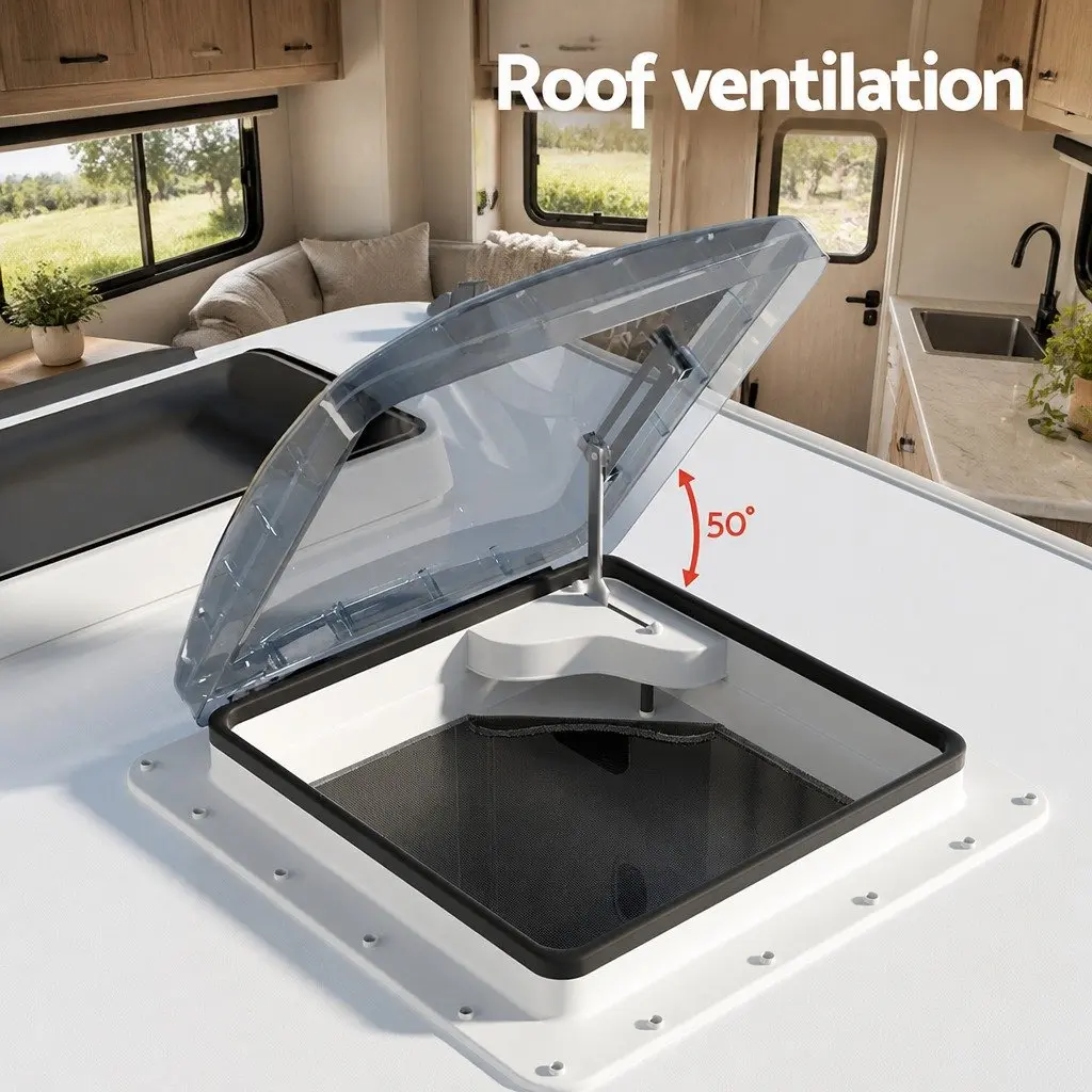 Caravan Roof Vent White 45 x 45 x 17 cm Wide Angle Opening for Fresh Air Circulation
