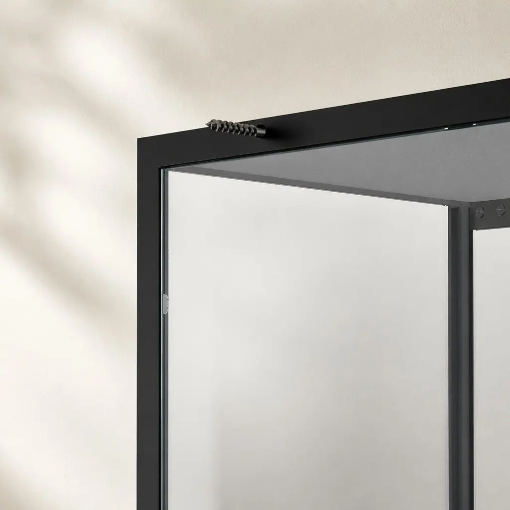 Glass Display Cabinet Black 160cm Four Tier Tempered Glass Shelves Steel Frame