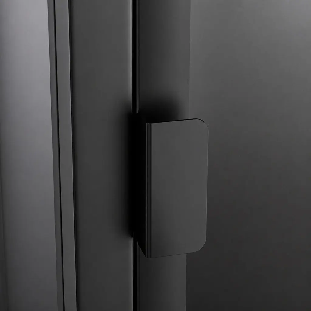 Glass Display Cabinet Black 4 Tier Tempered Glass Shelves Adjustable Feet Magnetic Doors