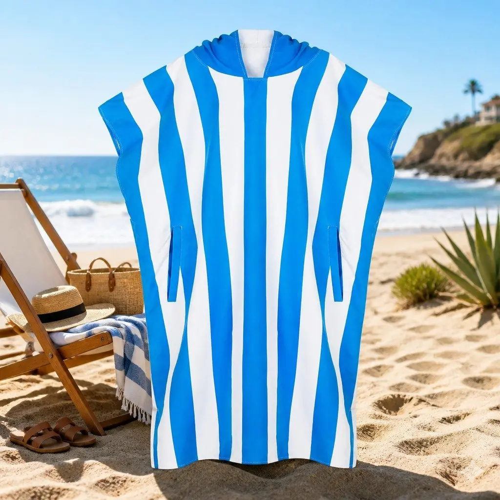 Hooded Poncho Towel Bondi Blue Medium Quick Dry Lightweight Travel Cover Up