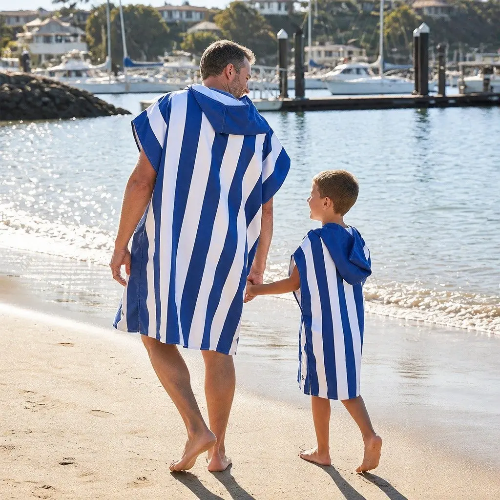 Hooded Poncho Towel Whitsunday Blue Large Quick Dry Lightweight Compact