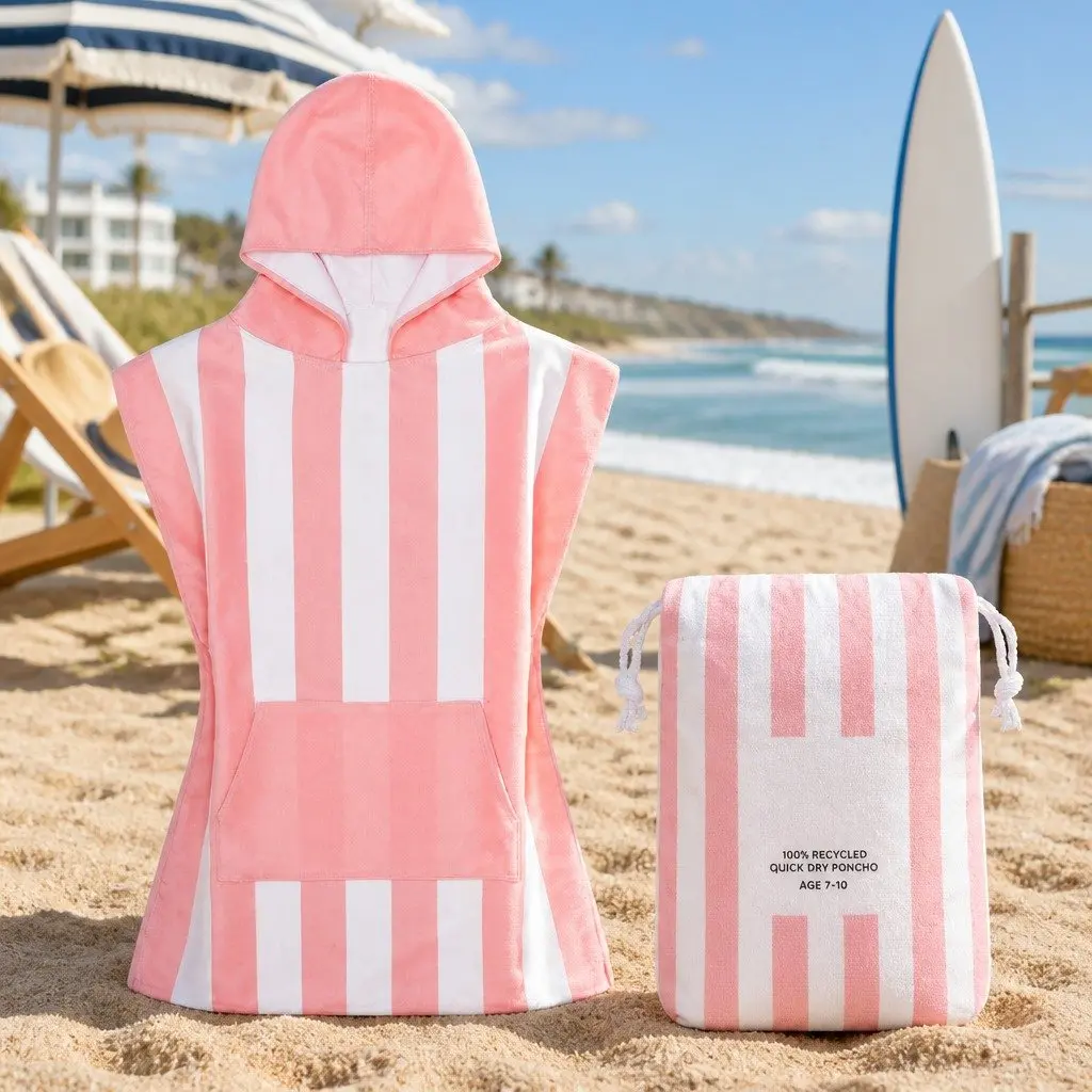 Kids Hooded Poncho Towel Quick Dry Beach Swim Cover Change Robe M 8-10 Years