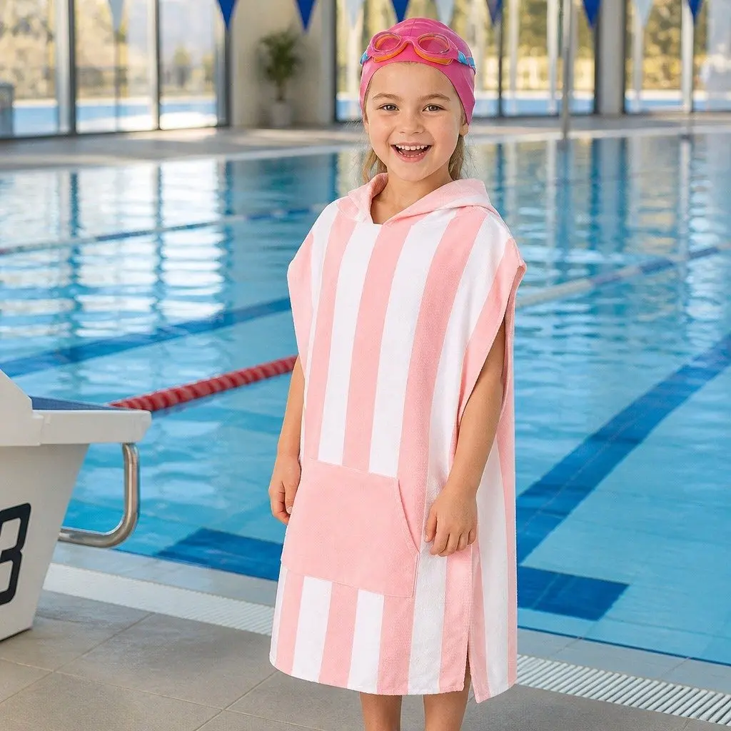 Kids Hooded Poncho Towel Quick Dry M 8-10 Years Beach Swim Cover Change Robe