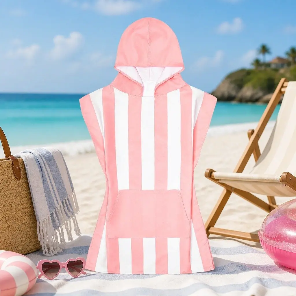 Kids Hooded Poncho Towel Quick Dry M 8-10 Years Beach Swim Cover Change Robe