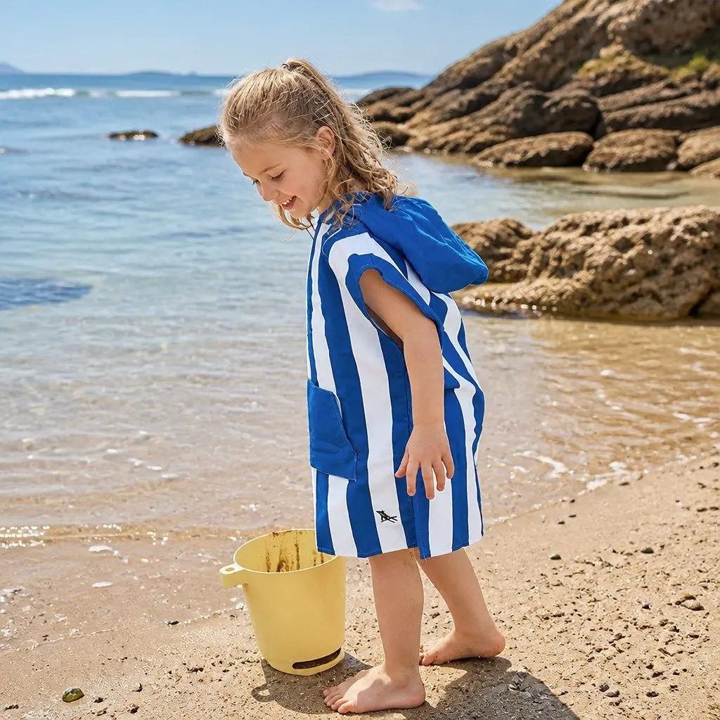 Kids Hooded Poncho Towel Whitsunday Blue M Quick Dry Swim Changing Robe