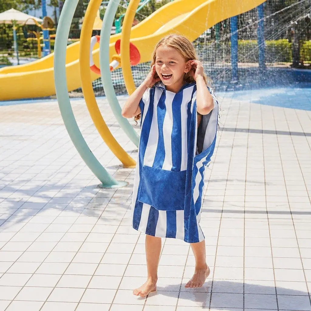 Kids Hooded Poncho Towel Whitsunday Blue M Quick Dry Swim Changing Robe