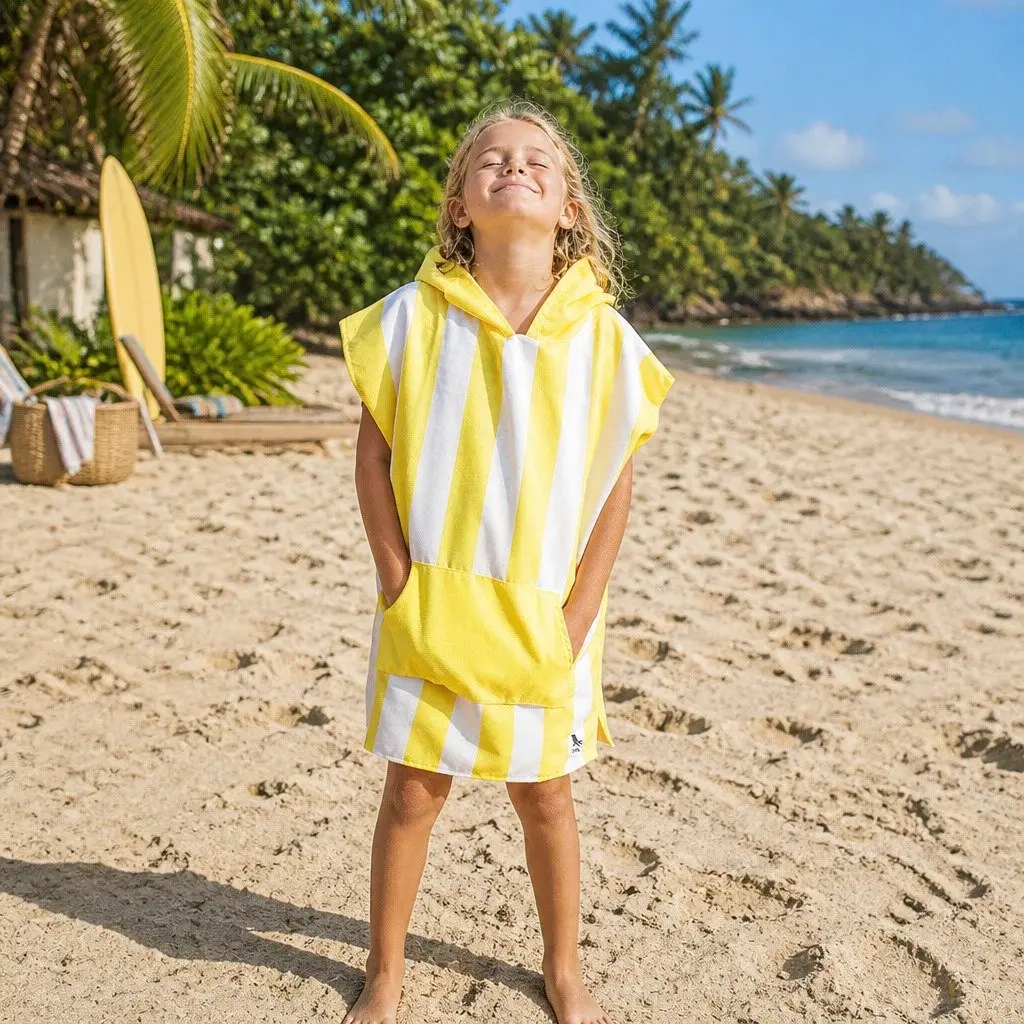 Kids Hooded Poncho Towel Boracay Yellow Small Quick Dry for Swimming 4-7 Years