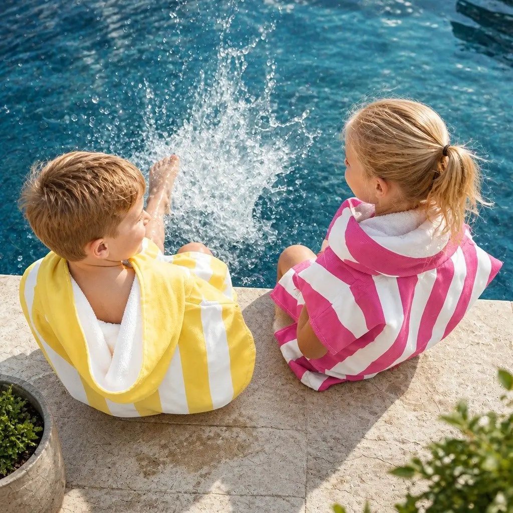 Kids Hooded Poncho Towel Phi Phi Pink XS Quick Dry Beach Cover Change Robe