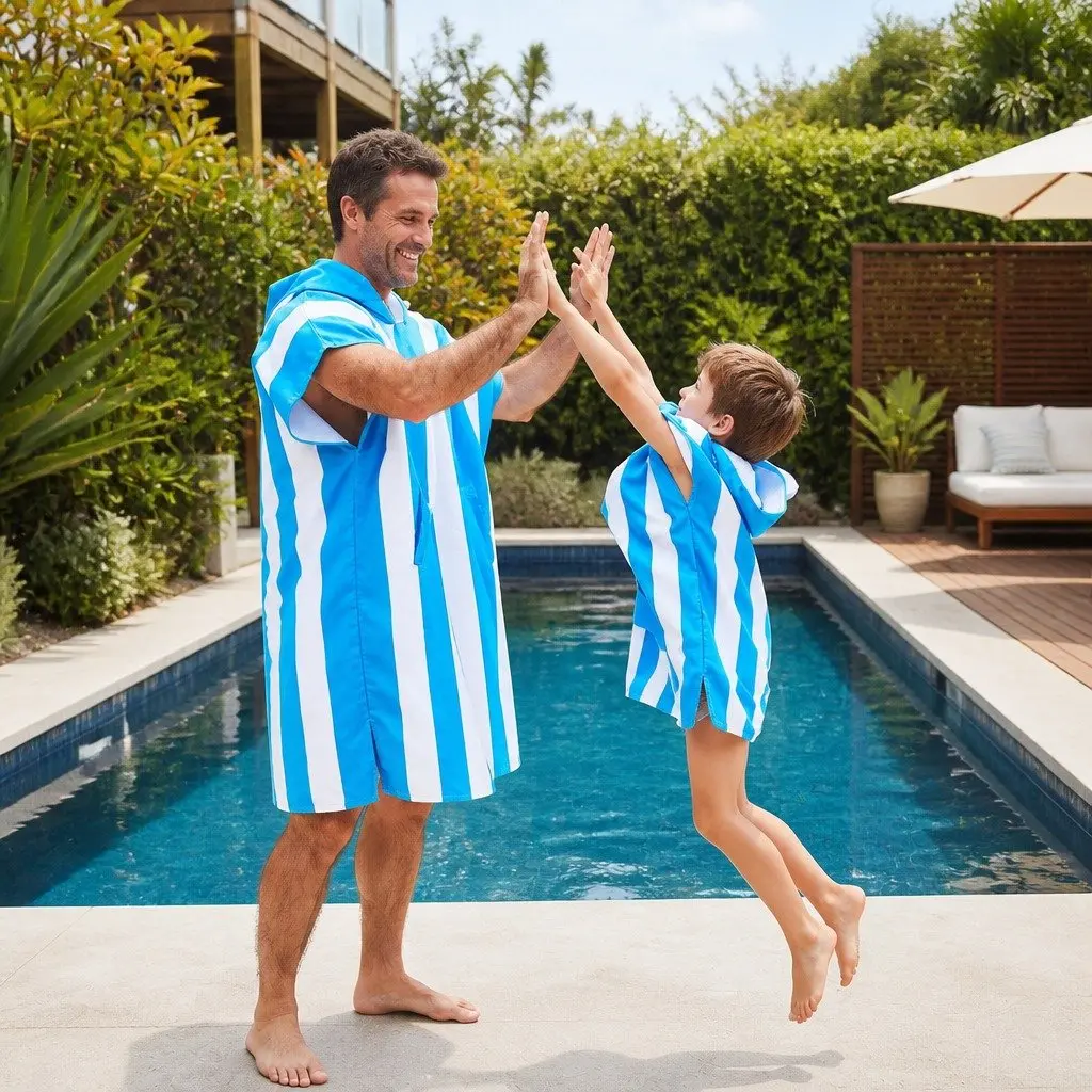 Hooded Poncho Towel Bondi Blue XS Quick Dry for Kids 2-4 Years