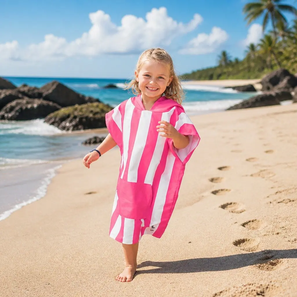 Hooded Poncho Towel Phi Phi Pink Small Quick Dry for Kids 4-7 Years