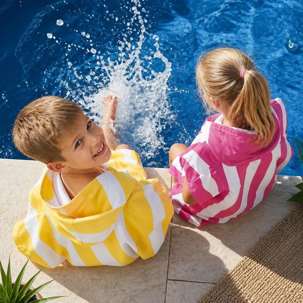 Hooded Poncho Towel Phi Phi Pink Small Quick Dry for Kids 4-7 Years