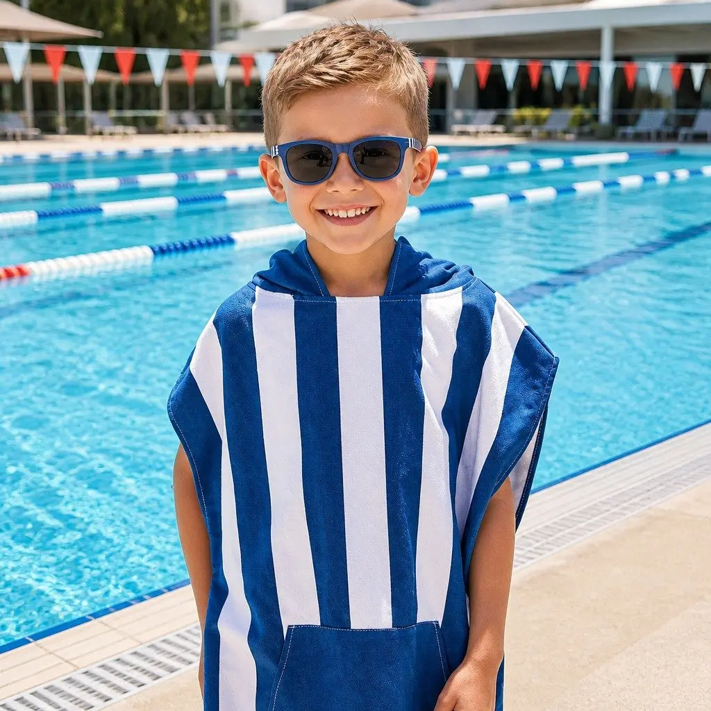 Kids Hooded Poncho Towel Whitsunday Blue XS Quick Dry Beach Cover Change Robe