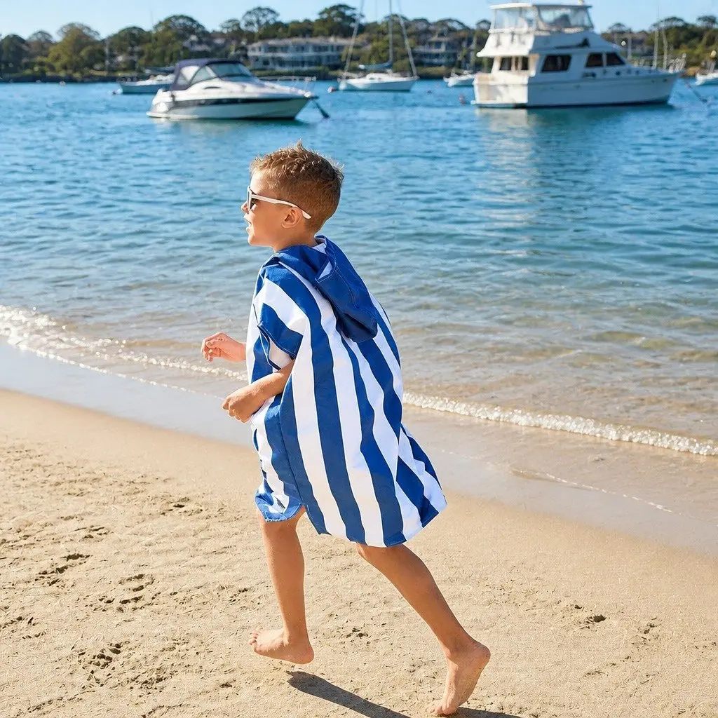 Kids Hooded Poncho Towel Whitsunday Blue XS Quick Dry Beach Cover Change Robe