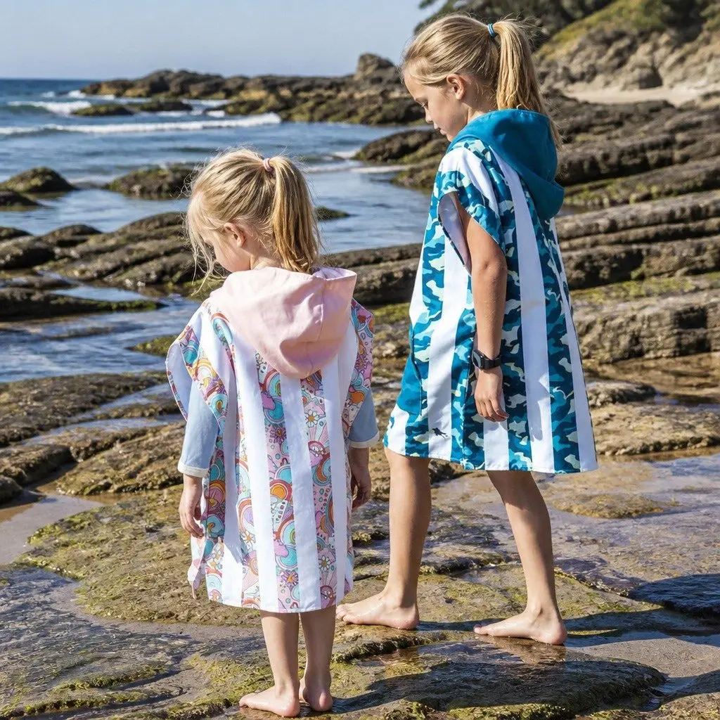 Hooded Poncho Towel Cool Camo XS Quick Dry for Kids 2-4 Years Compact Travel