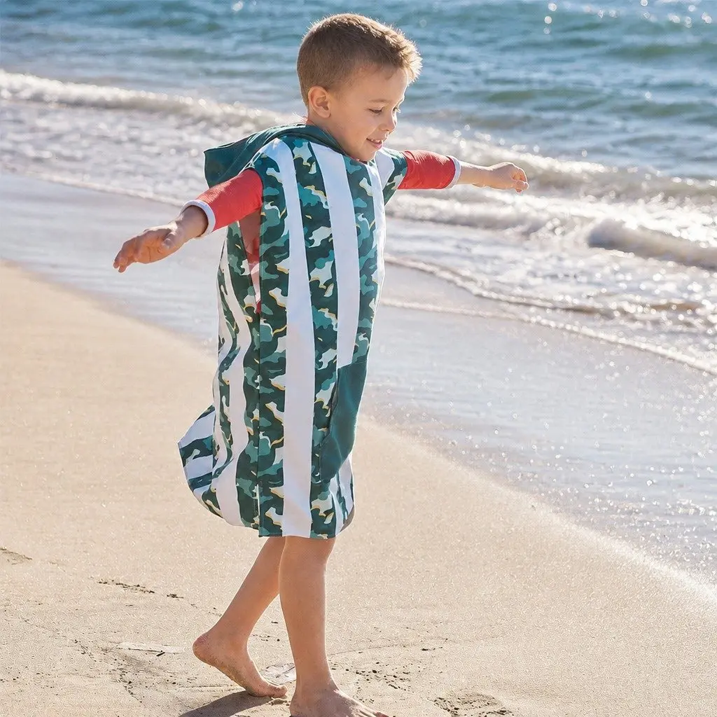 Hooded Poncho Towel Cool Camo XS Quick Dry for Kids 2-4 Years Compact Travel