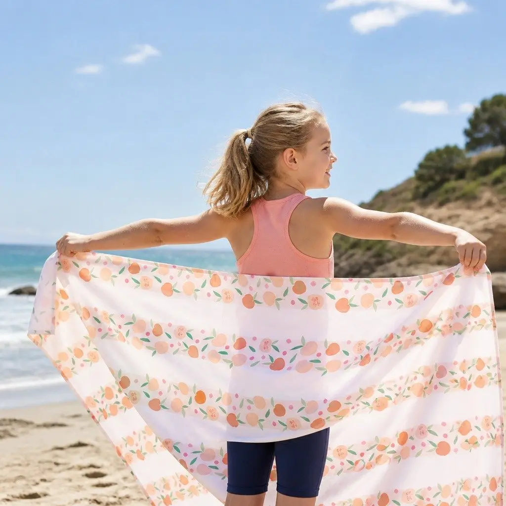 Kids Beach Towel Peach M Quick Dry Compact Lightweight Sand Free