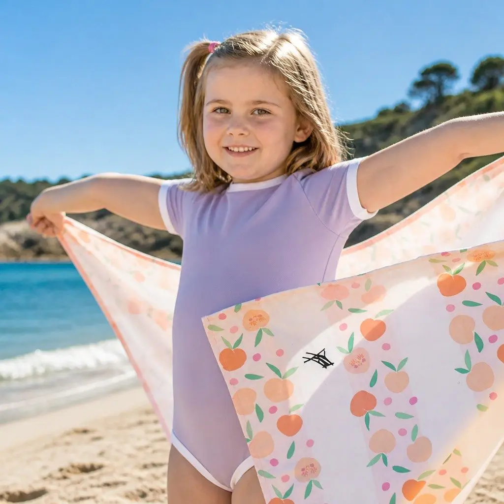 Kids Beach Towel Peach M Quick Dry Compact Lightweight Sand Free