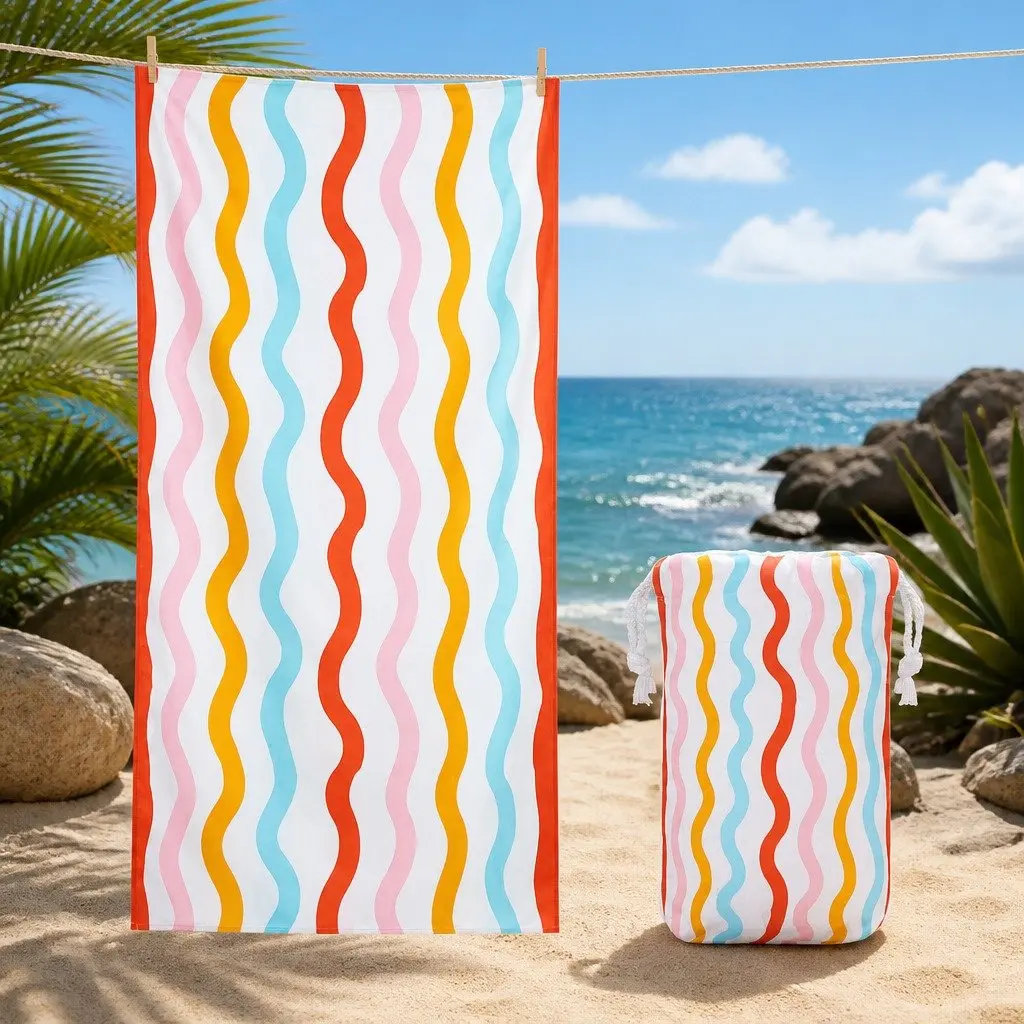 Kids Beach Towel Squiggly M Quick Dry Compact Lightweight Sand Free
