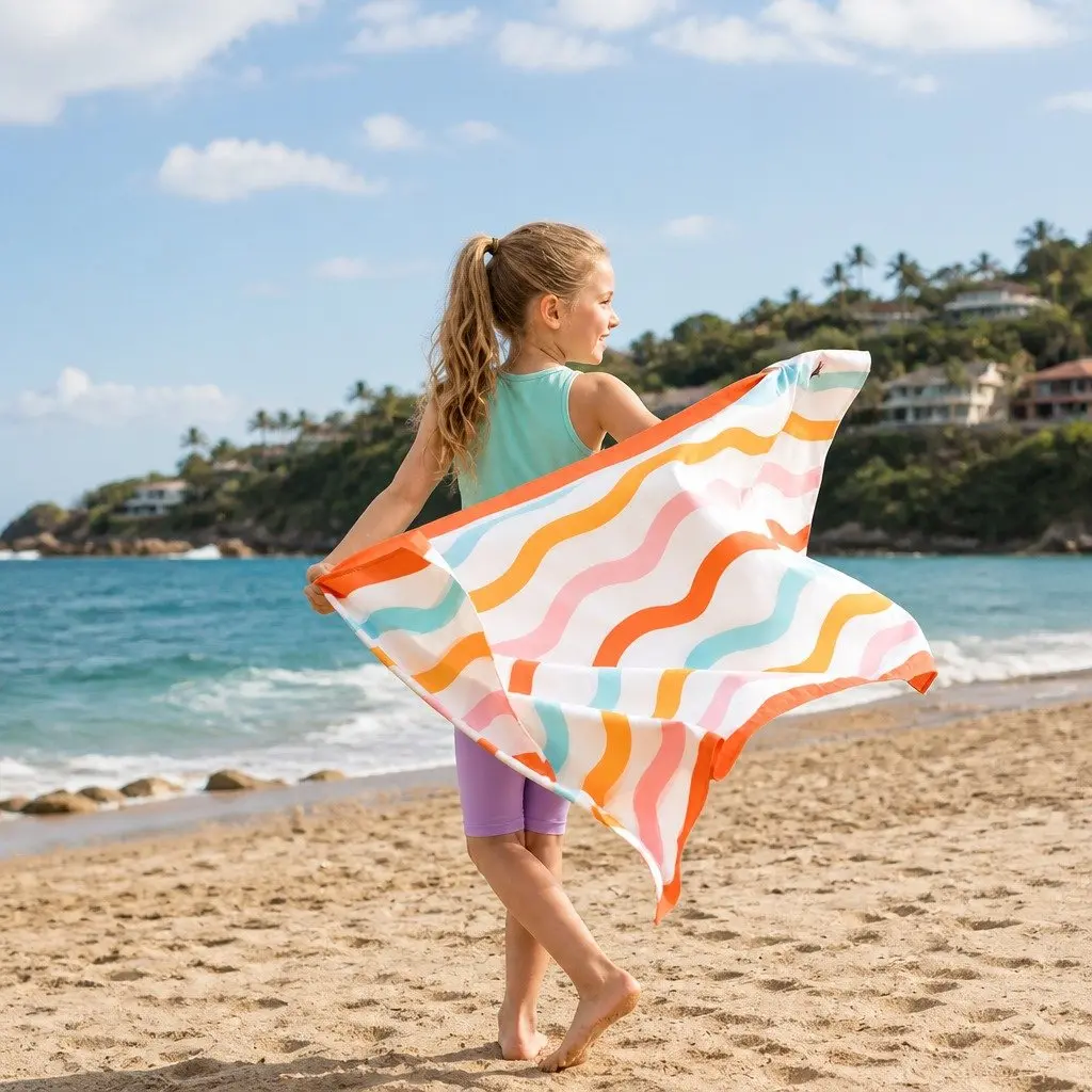 Kids Beach Towel Squiggly M Quick Dry Compact Lightweight Sand Free