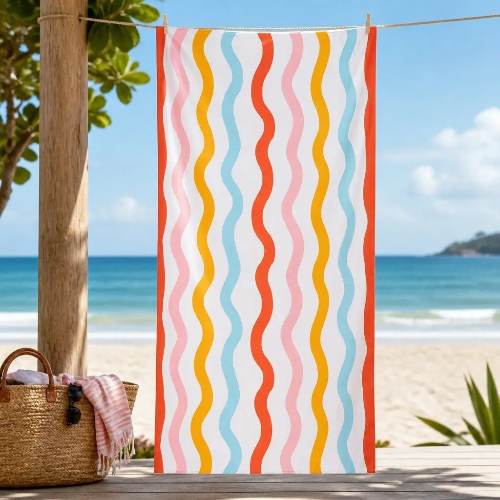 Kids Beach Towel Squiggly M Quick Dry Compact Lightweight Sand Free